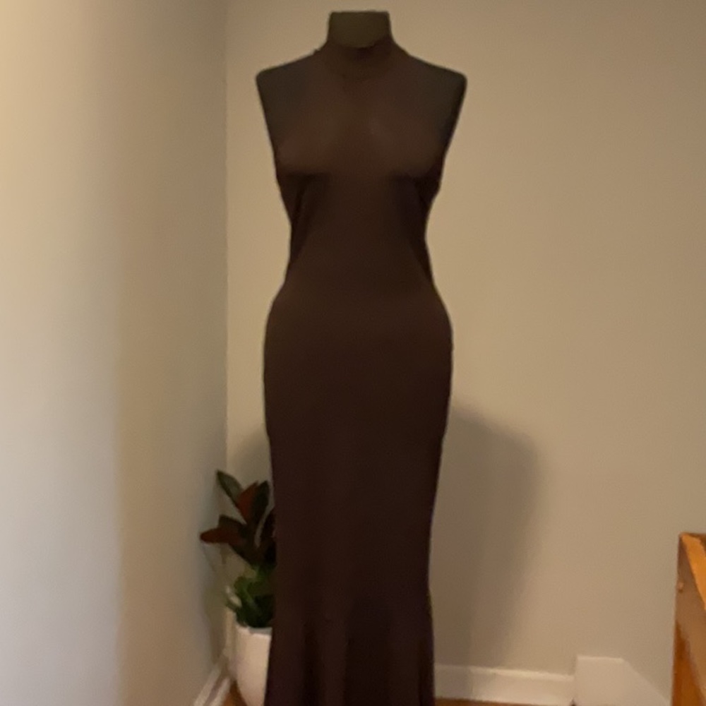women’s Chocolate High Neck Open Back Sleeveless Dress